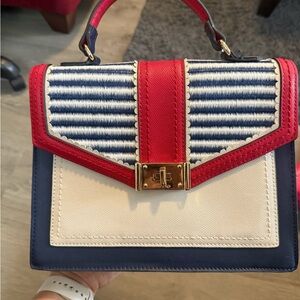 Aldo Red, Blue, and Cream Satchel